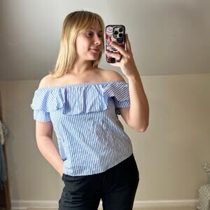 Potters Pot: Blue and White Striped Off Shoulder Blouse